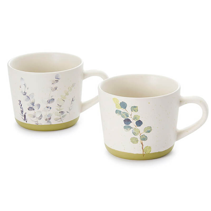 coppia di tazze in ceramica da 0.35l con finitura opaca e disegnata una pianta di eucalipto