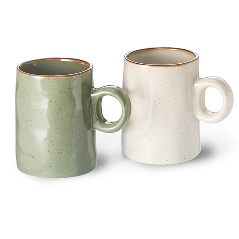 tazze-dario Tazza assortita da 0,3 l in Stoneware, con manico rotondo e design unico. Perfetta per tè e caffè, in colori verde e crema