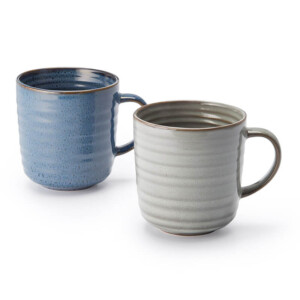 coppia mug philo in ges bianco da 0.35 l. 2 colorazioni, blue e grigio. robusta e adatta all'utilizzo quotidiano